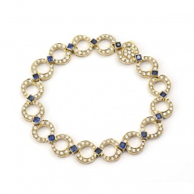 18k Yellow Gold Sapphire and Diamond Bracelet